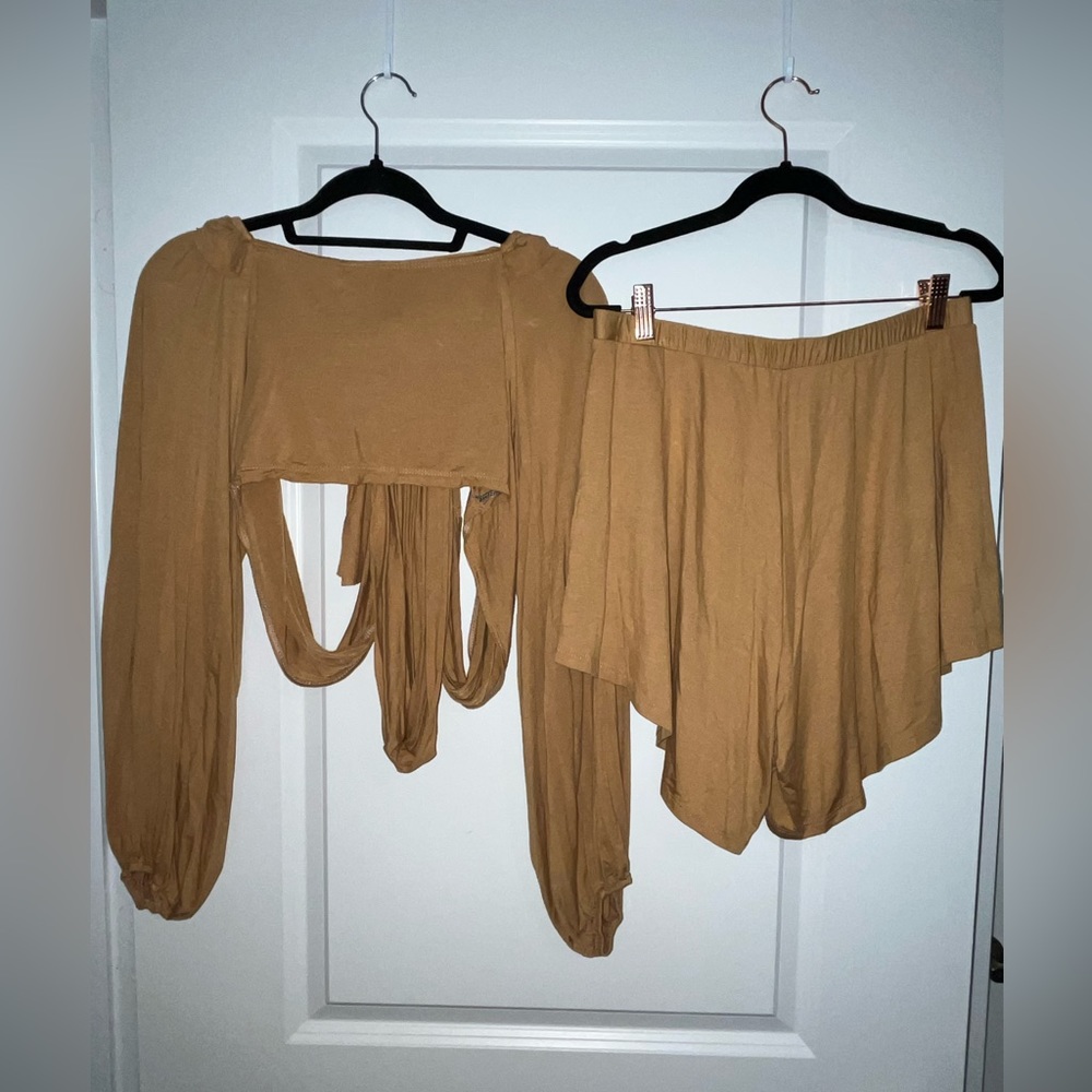 Two Piece Tan Short Set - Picture 2 of 7